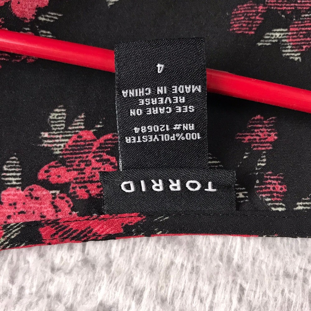Torrid Faux-Wrap Hi-Low Chiffon Dress Womens 4X Black Red Floral Dark Romantic - Picture 3 of 9